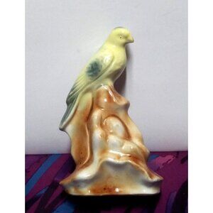 Vintage Porcelain Bird Figurine Statue yellow green VERY PRETTY Brazil 7"